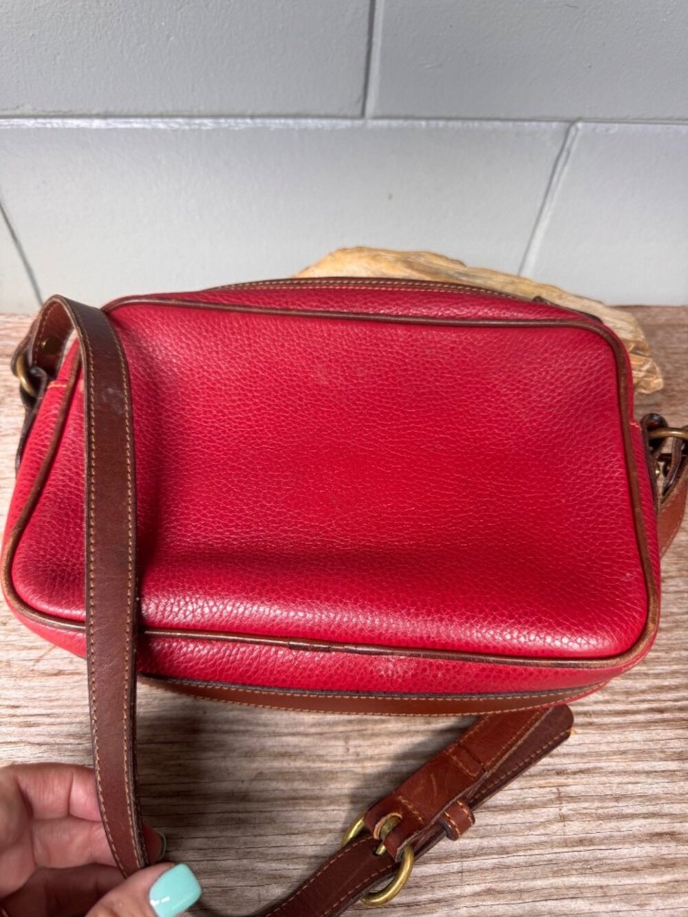 Coach Sheridan Charleston Crossbody Red Pebbled Leather Brown Trim Vintage USA - Picture 5 of 12